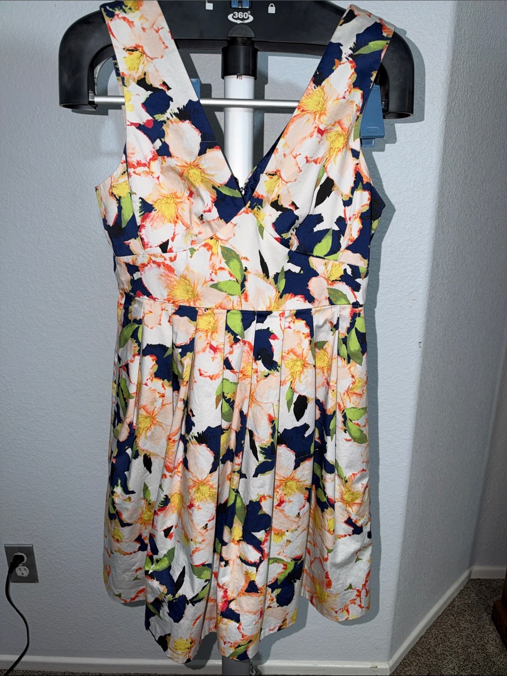 JCrew Floral Cotton-Blend Dress with V-Neck